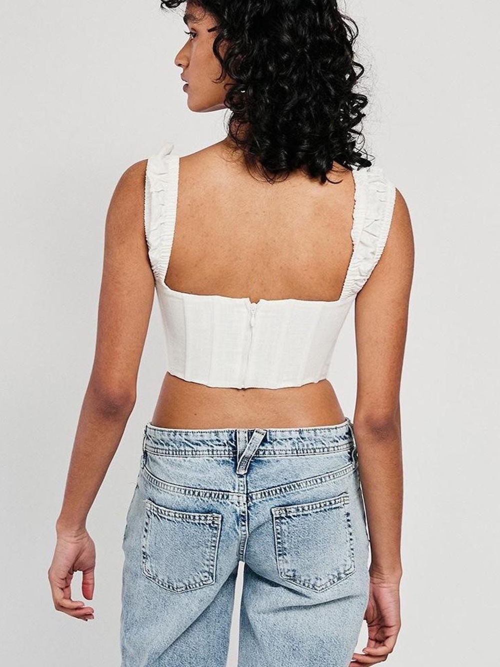 SABO Shae Linen Blend Tie Front Corset Top in Ivory Off White, Women’s size XS - Picture 15 of 15